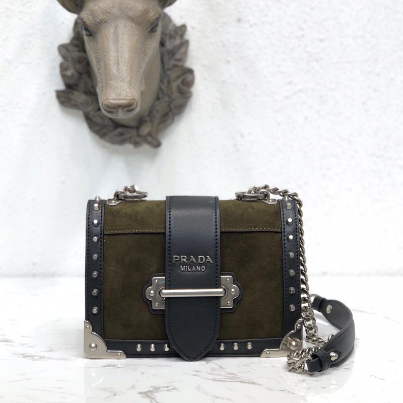 Prada 1BD045 suede color matching silver buckle military green black